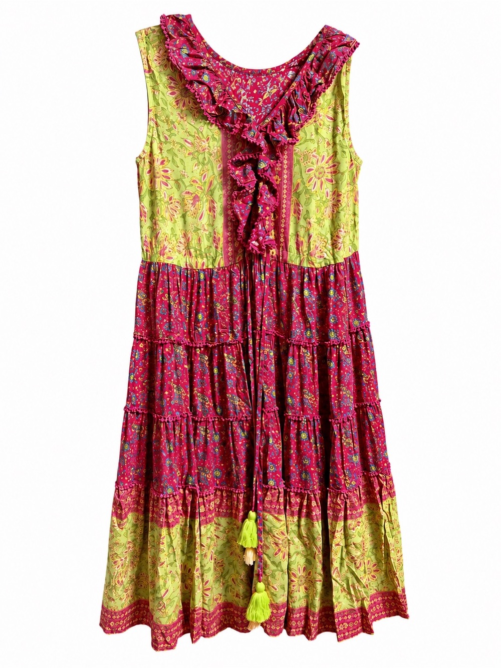 Raga Women’s Boho Floral Tiered Maxi Dress Size Large NWT 100% Viscose